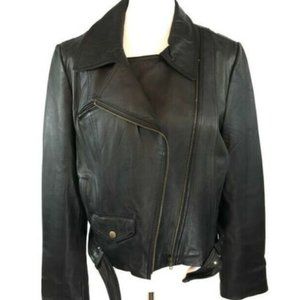 Bagatelle Women's Moto Jacket Sz L Black Zip Up Genuine Leather Belted EUC